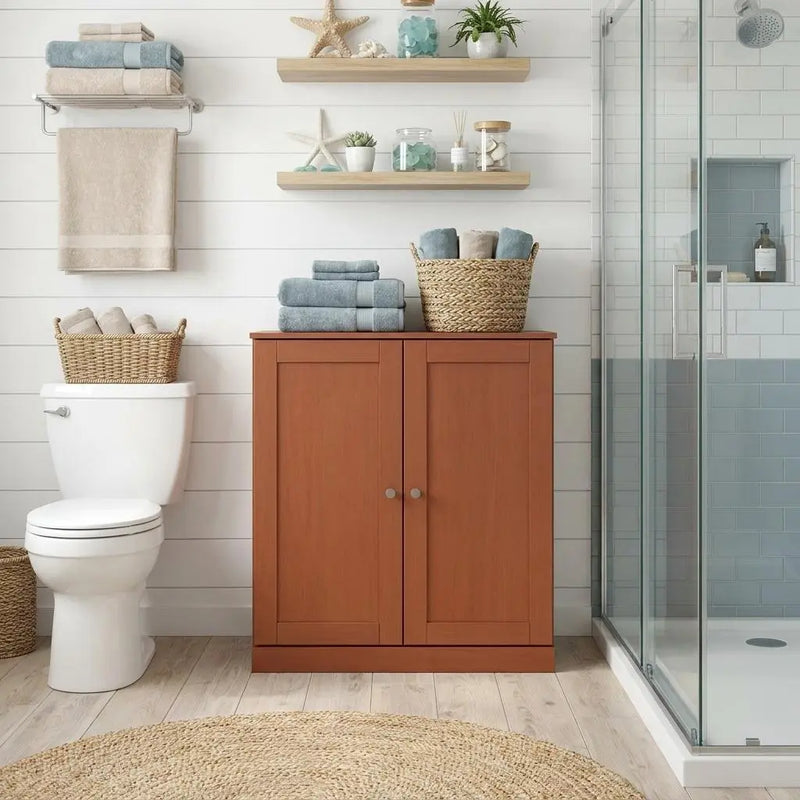 32" Coffee Solid Wood Shaker Style Double Door Linen Cabinet Homeroots Organization