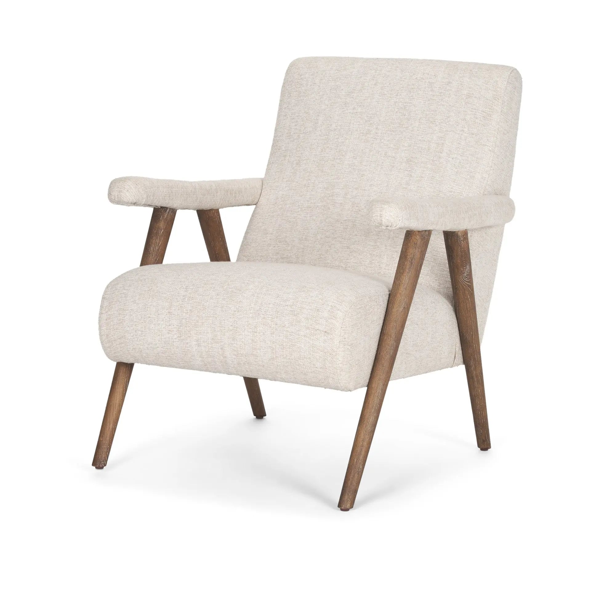 32" Cream and Brown Linen and Solid Wood Arm Chair Homeroots Living Room