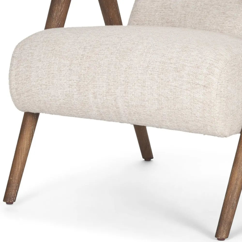 32" Cream and Brown Linen and Solid Wood Arm Chair Homeroots Living Room