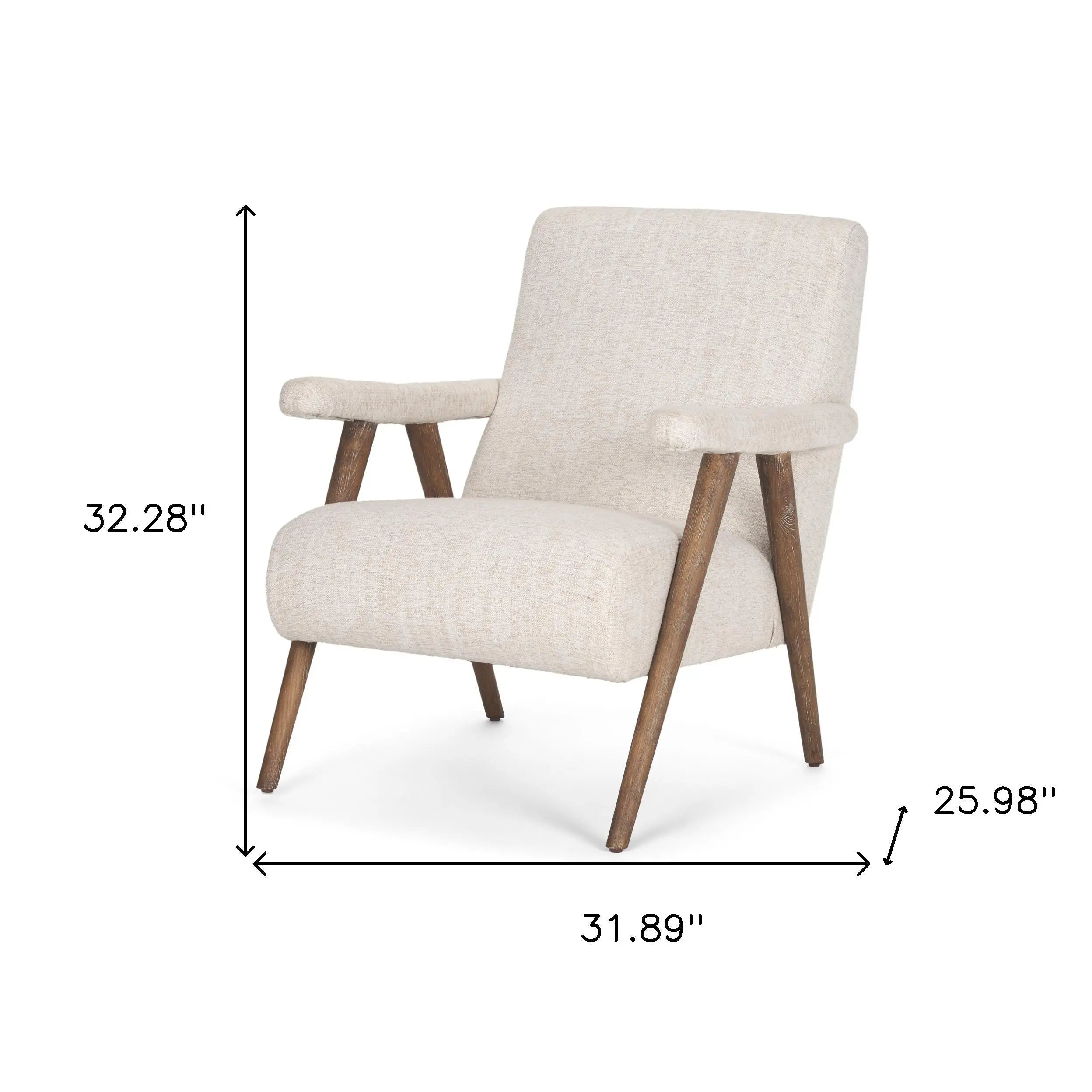 32" Cream and Brown Linen and Solid Wood Arm Chair Homeroots Living Room