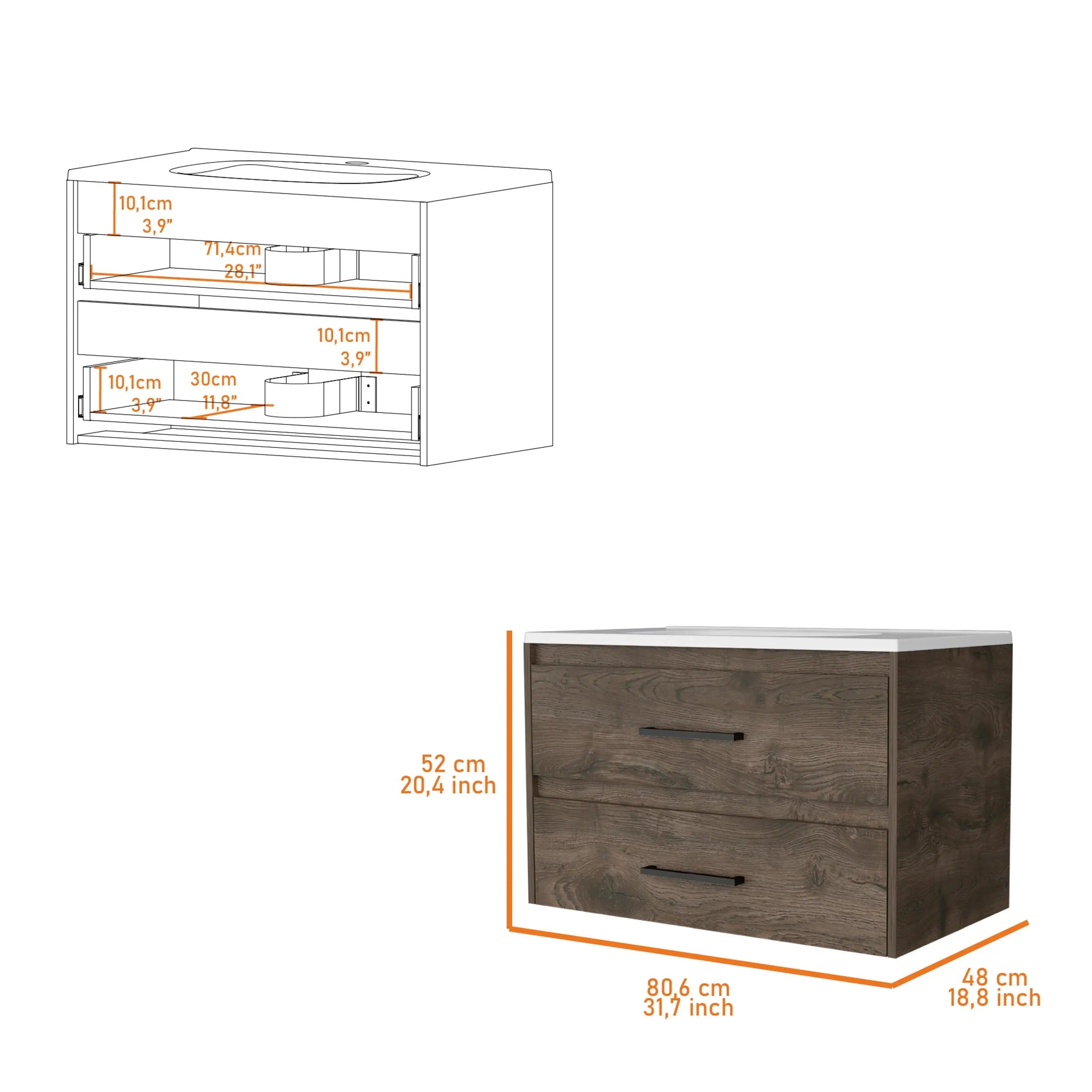 32" Dark Brown And White Wood Wall Mounted Bathroom Cabinet Homeroots Organization