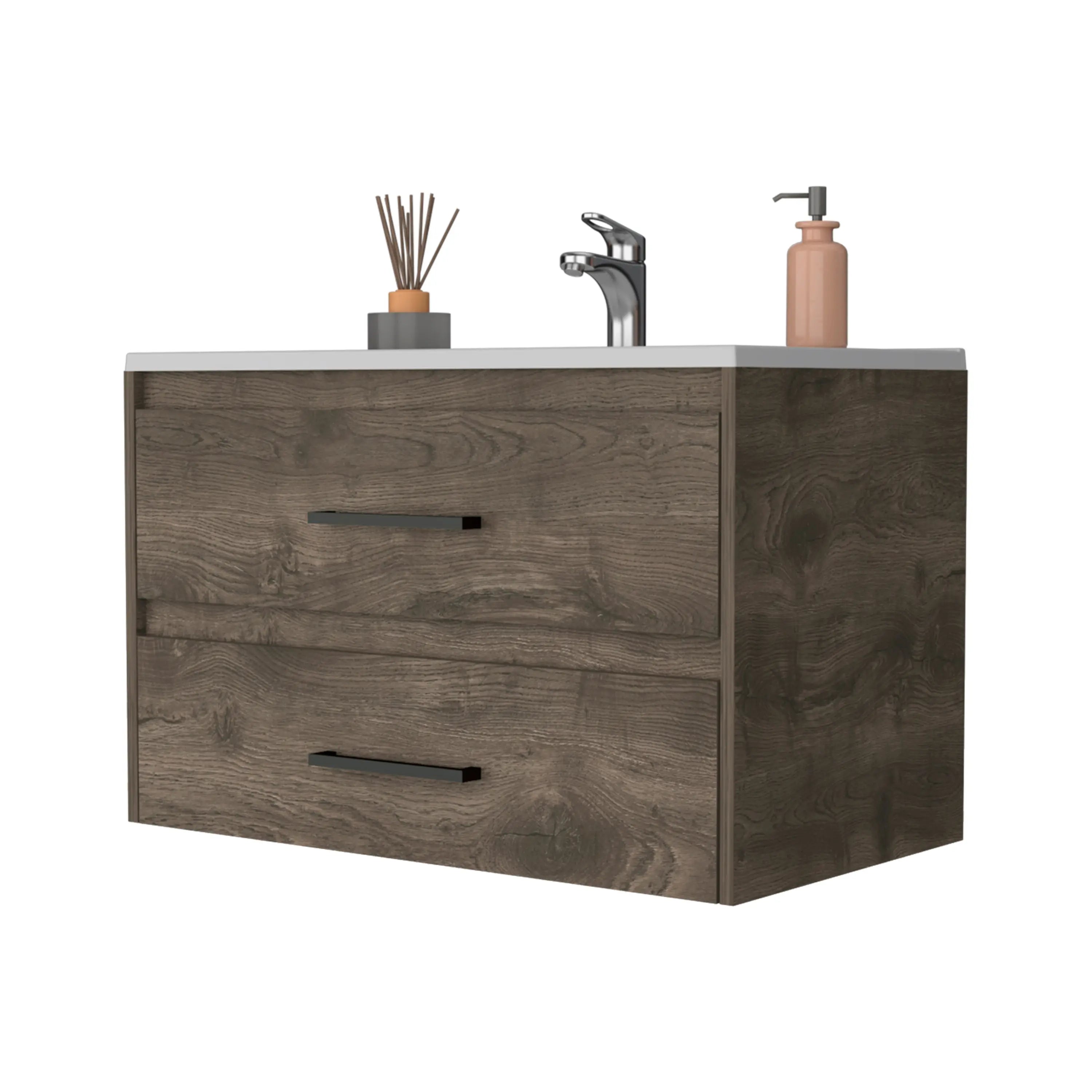 32" Dark Brown And White Wood Wall Mounted Bathroom Cabinet Homeroots Organization