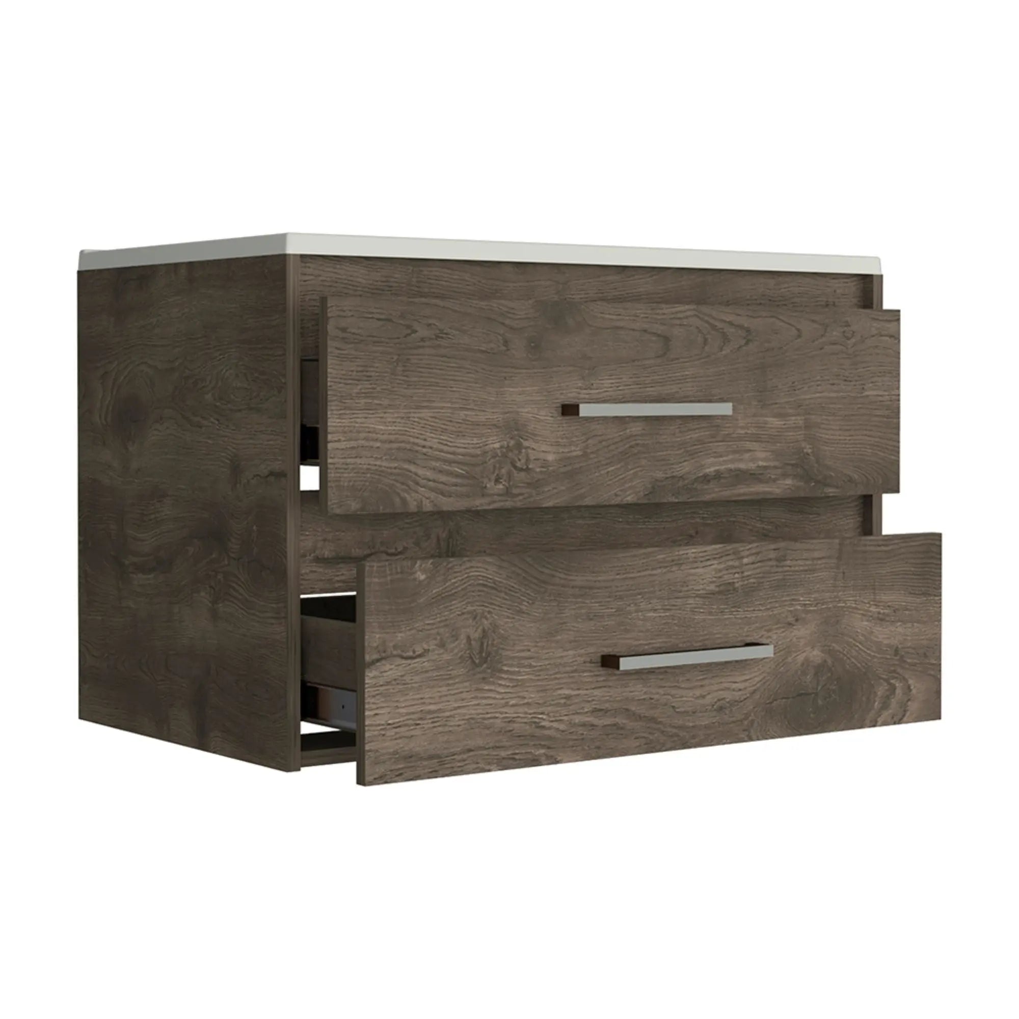 32" Dark Brown Wood Floating Bathroom Vanity With White Sink And Two Drawers Homeroots Bed & Bath