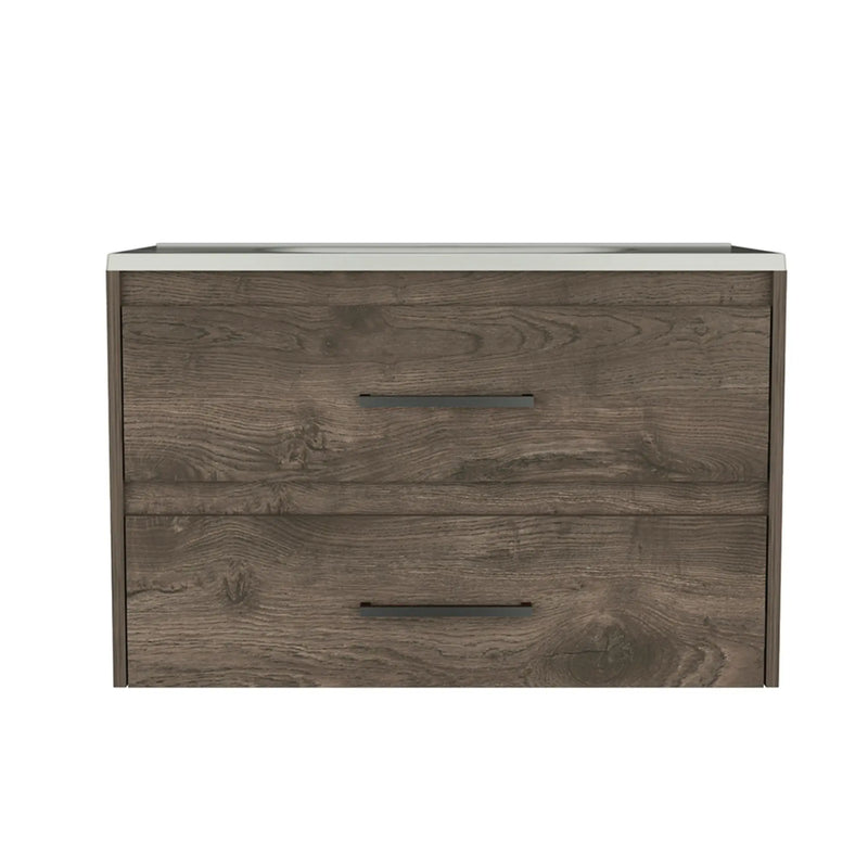 32" Dark Brown Wood Floating Bathroom Vanity With White Sink And Two Drawers Homeroots Bed & Bath