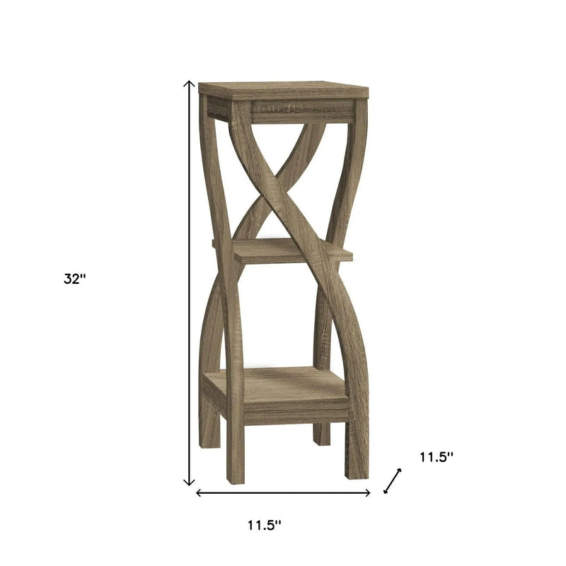 32" Deep Taupe Wood Square End Table With Two Shelves Homeroots Living Room