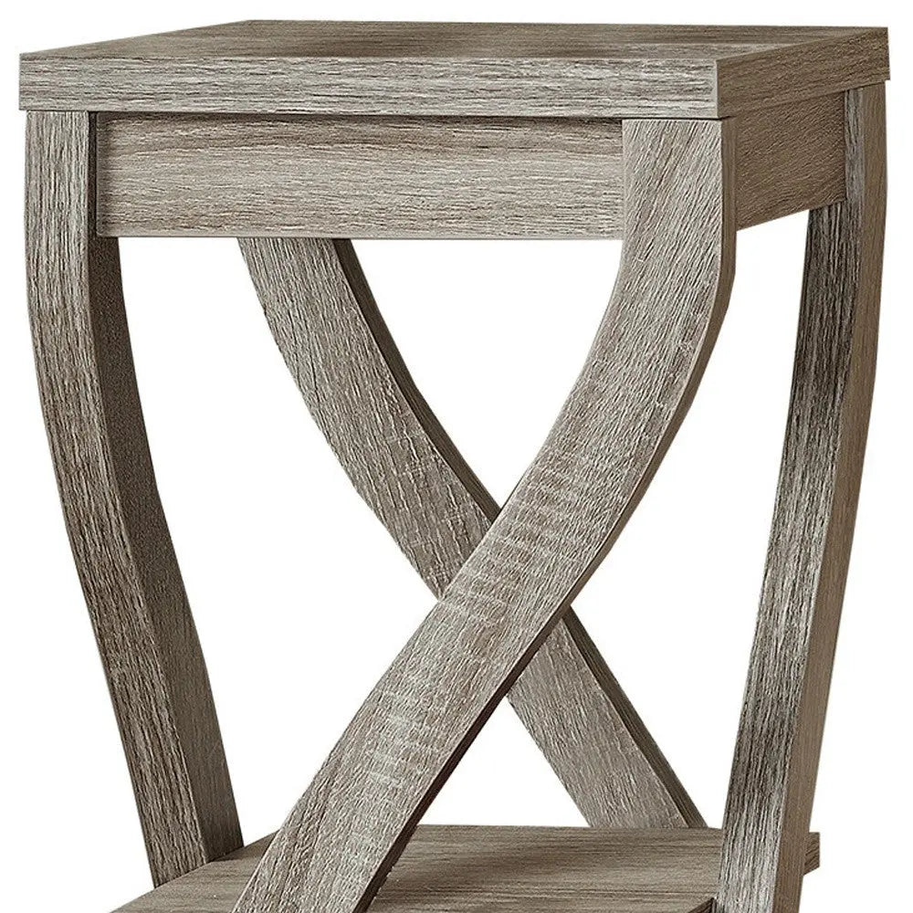 32" Deep Taupe Wood Square End Table With Two Shelves Homeroots Living Room