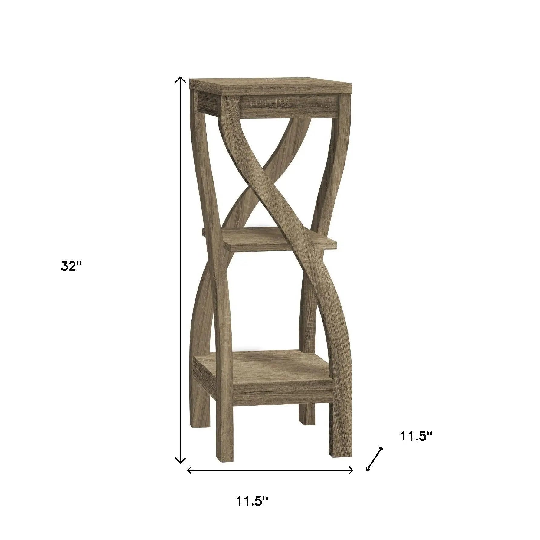 32" Deep Taupe Wood Square End Table With Two Shelves Homeroots Living Room