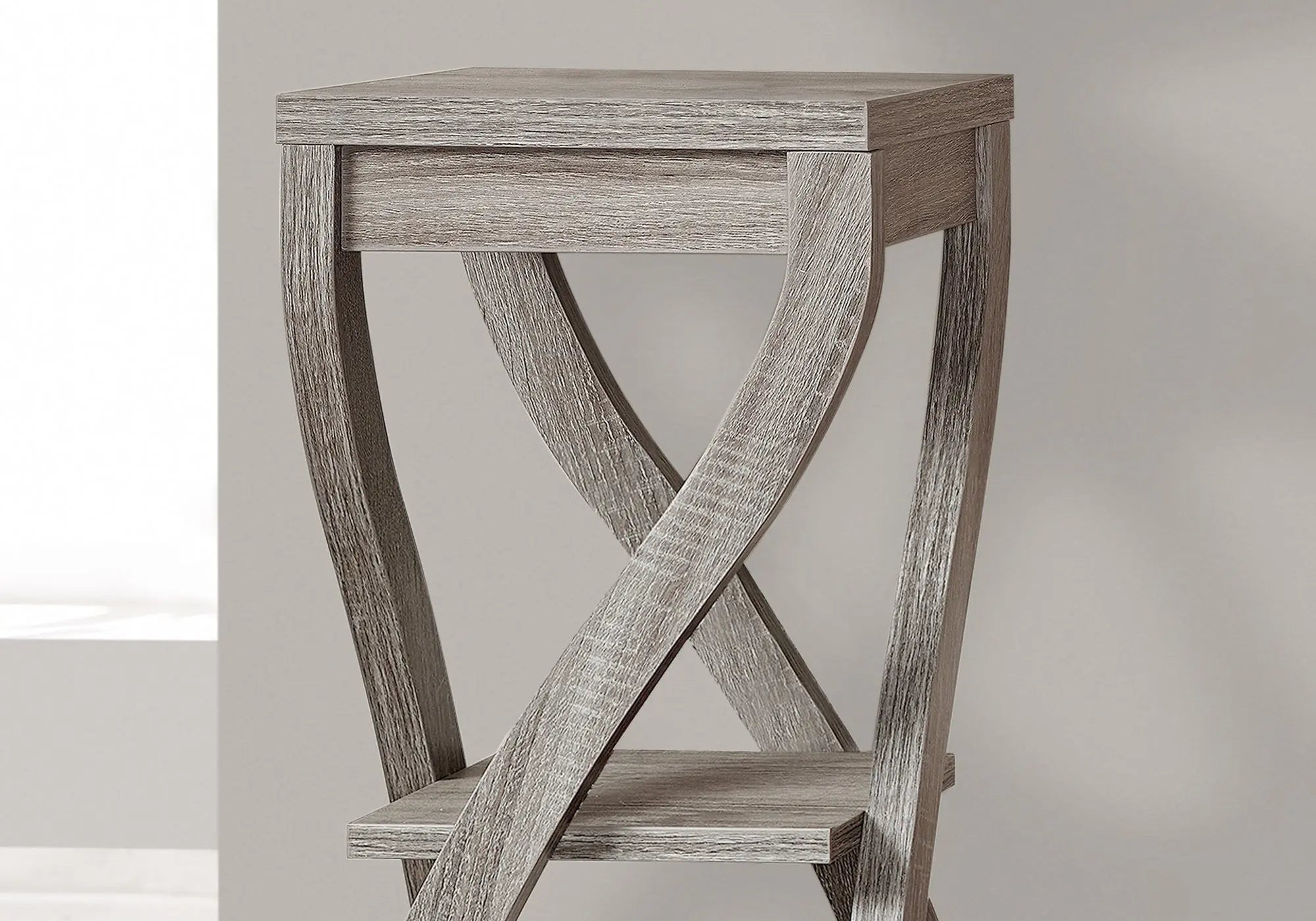 32" Deep Taupe Wood Square End Table With Two Shelves Homeroots Living Room