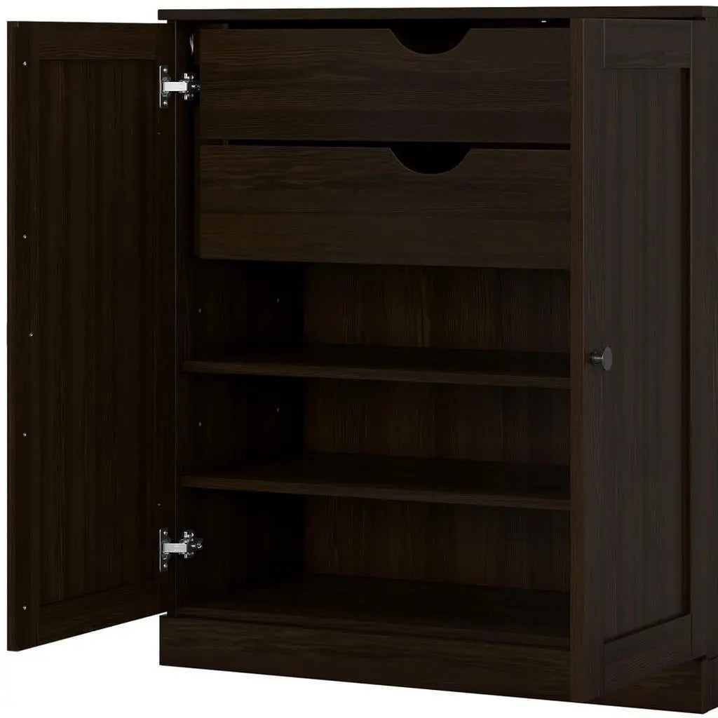 32" Espresso Solid Wood Free Standing Double Door Linen Cabinet Homeroots Organization