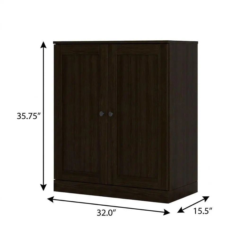 32" Espresso Solid Wood Free Standing Double Door Linen Cabinet Homeroots Organization