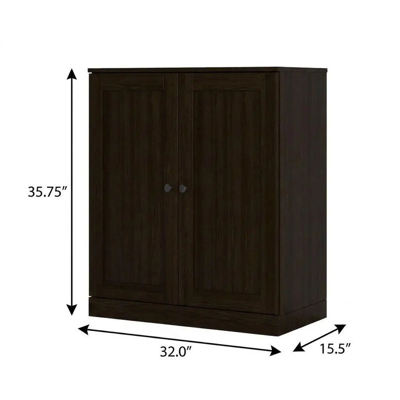 32" Espresso Solid Wood Free Standing Double Door Linen Cabinet Homeroots Organization