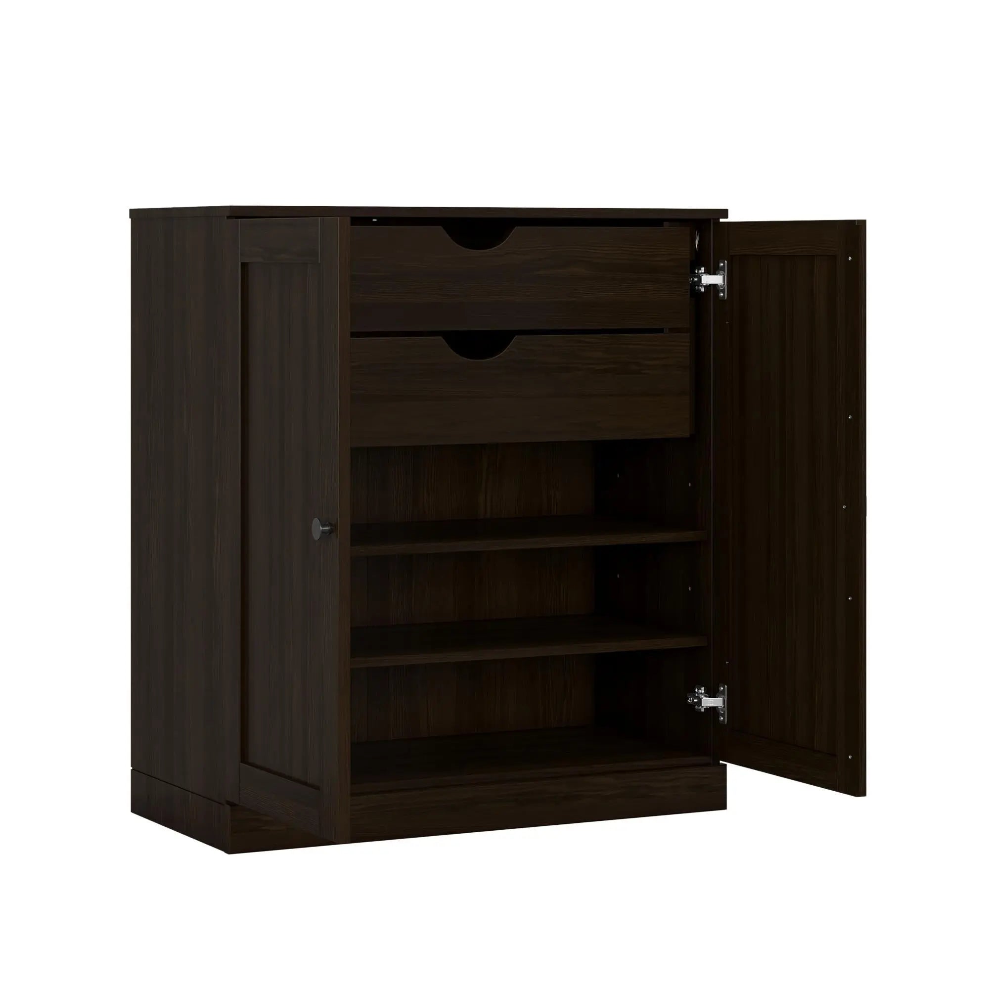 32" Espresso Solid Wood Free Standing Double Door Linen Cabinet Homeroots Organization