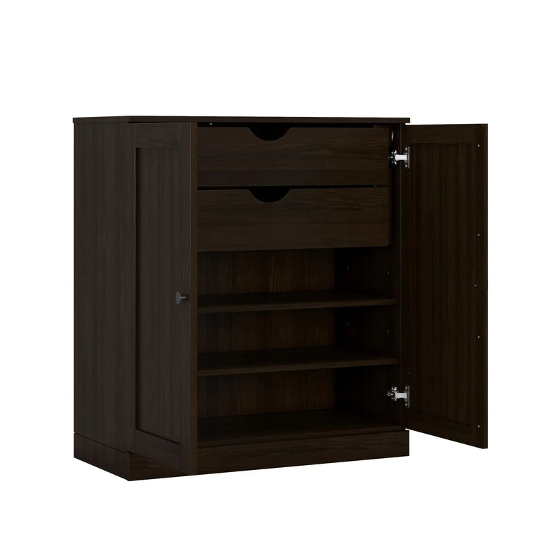 32" Espresso Solid Wood Free Standing Double Door Linen Cabinet Homeroots Organization