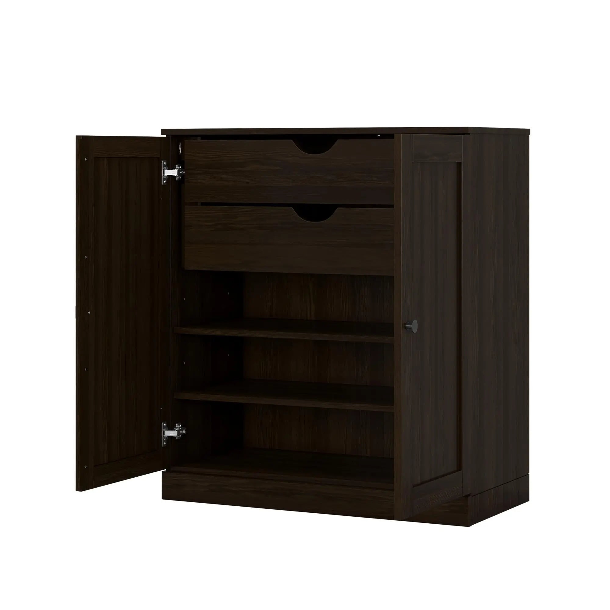 32" Espresso Solid Wood Free Standing Double Door Linen Cabinet Homeroots Organization