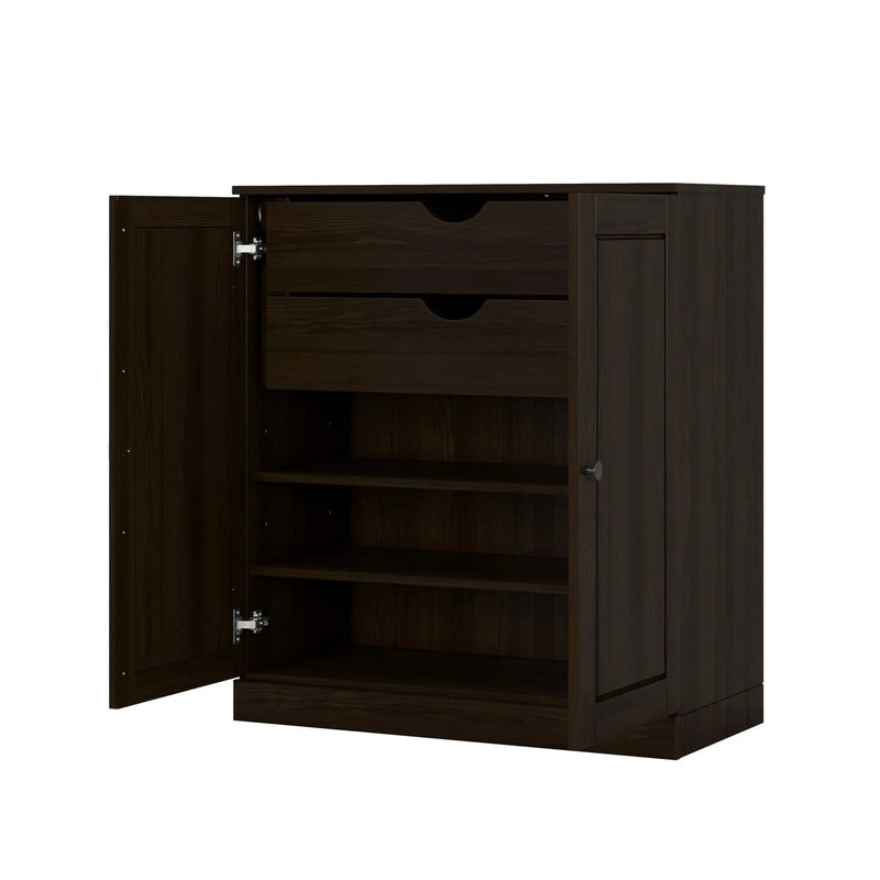 32" Espresso Solid Wood Free Standing Double Door Linen Cabinet Homeroots Organization