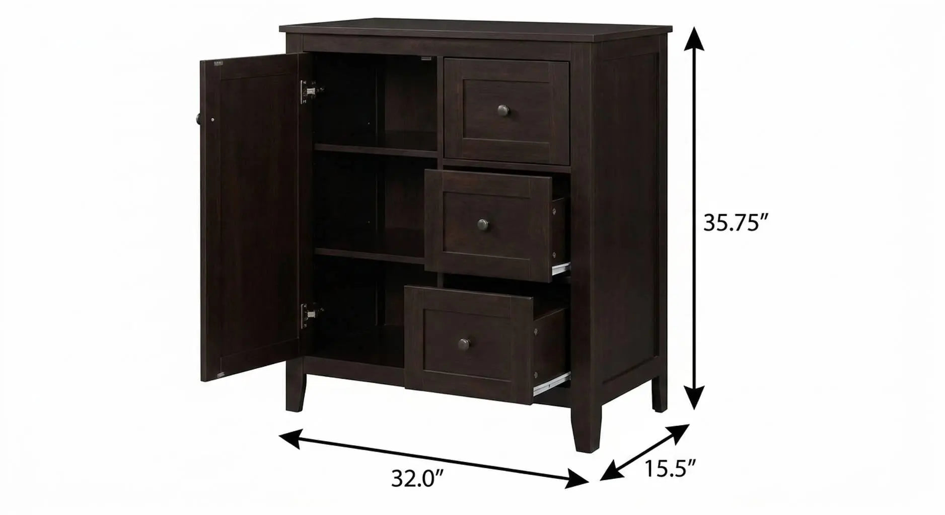 32" Espresso Solid Wood Free Standing Double Door Linen Cabinet Homeroots Organization