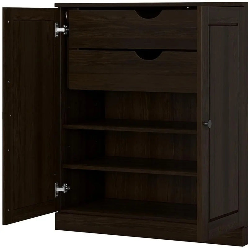 32" Espresso Solid Wood Free Standing Double Door Linen Cabinet Homeroots Organization