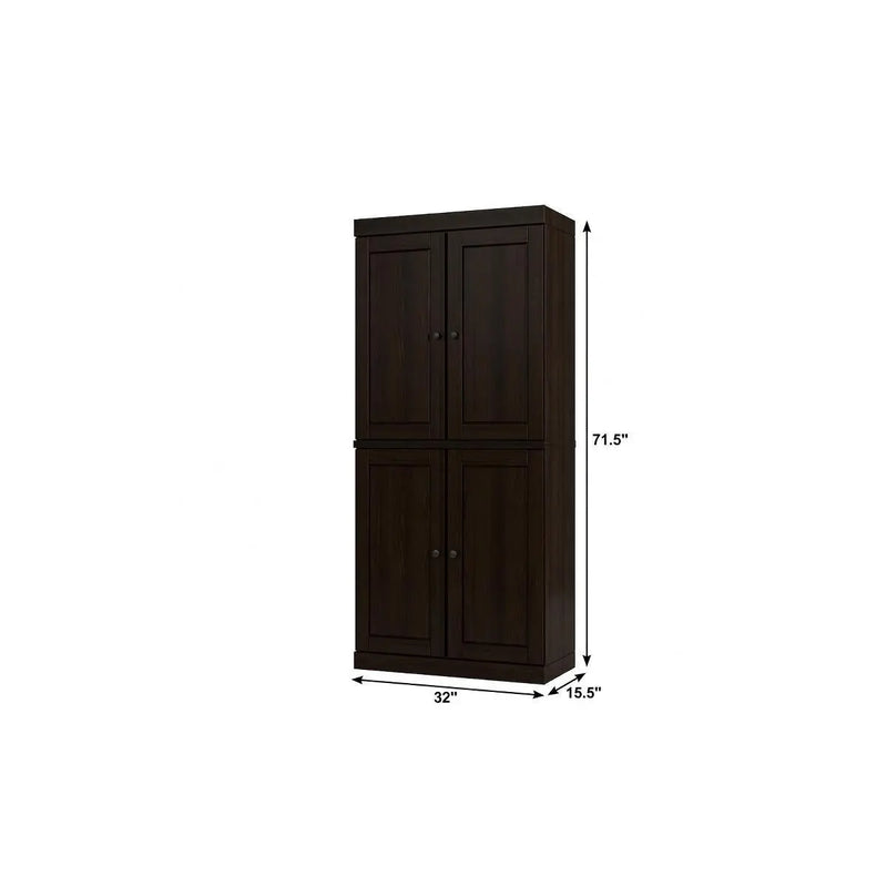 32" Espresso Solid Wood Free Standing Four Door Linen Cabinet Homeroots Organization
