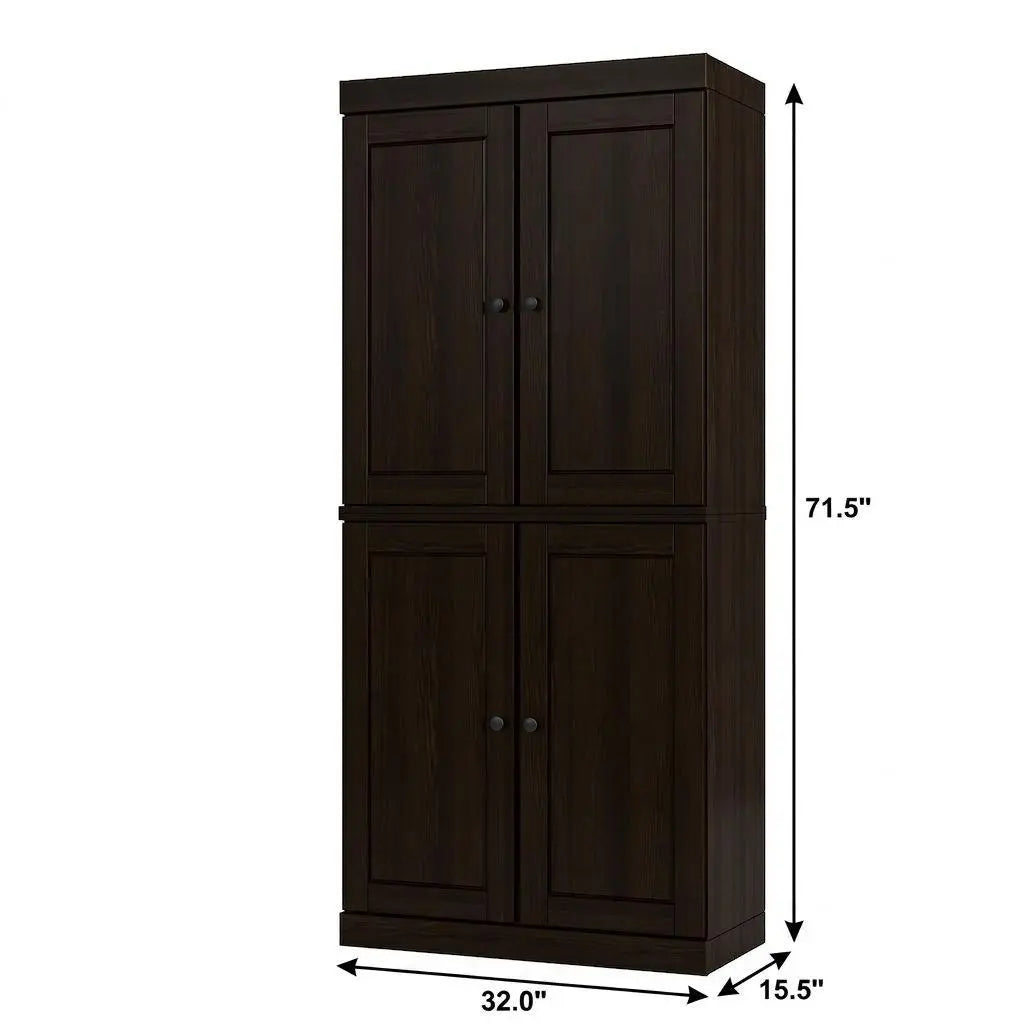 32" Espresso Solid Wood Free Standing Four Door Linen Cabinet Homeroots Organization