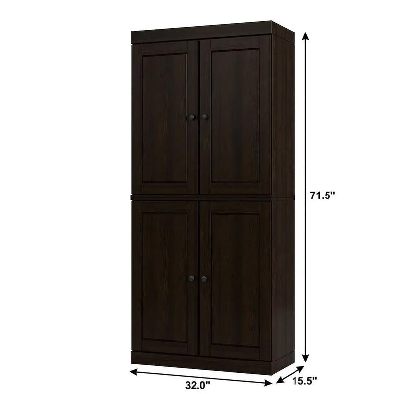 32" Espresso Solid Wood Free Standing Four Door Linen Cabinet Homeroots Organization