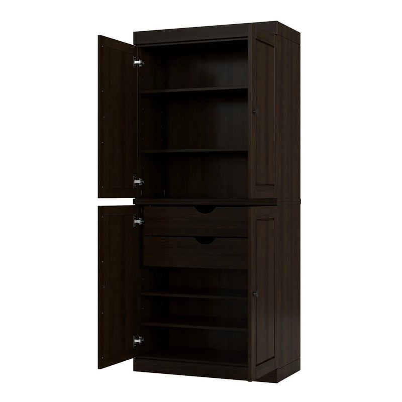 32" Espresso Solid Wood Free Standing Four Door Linen Cabinet Homeroots Organization