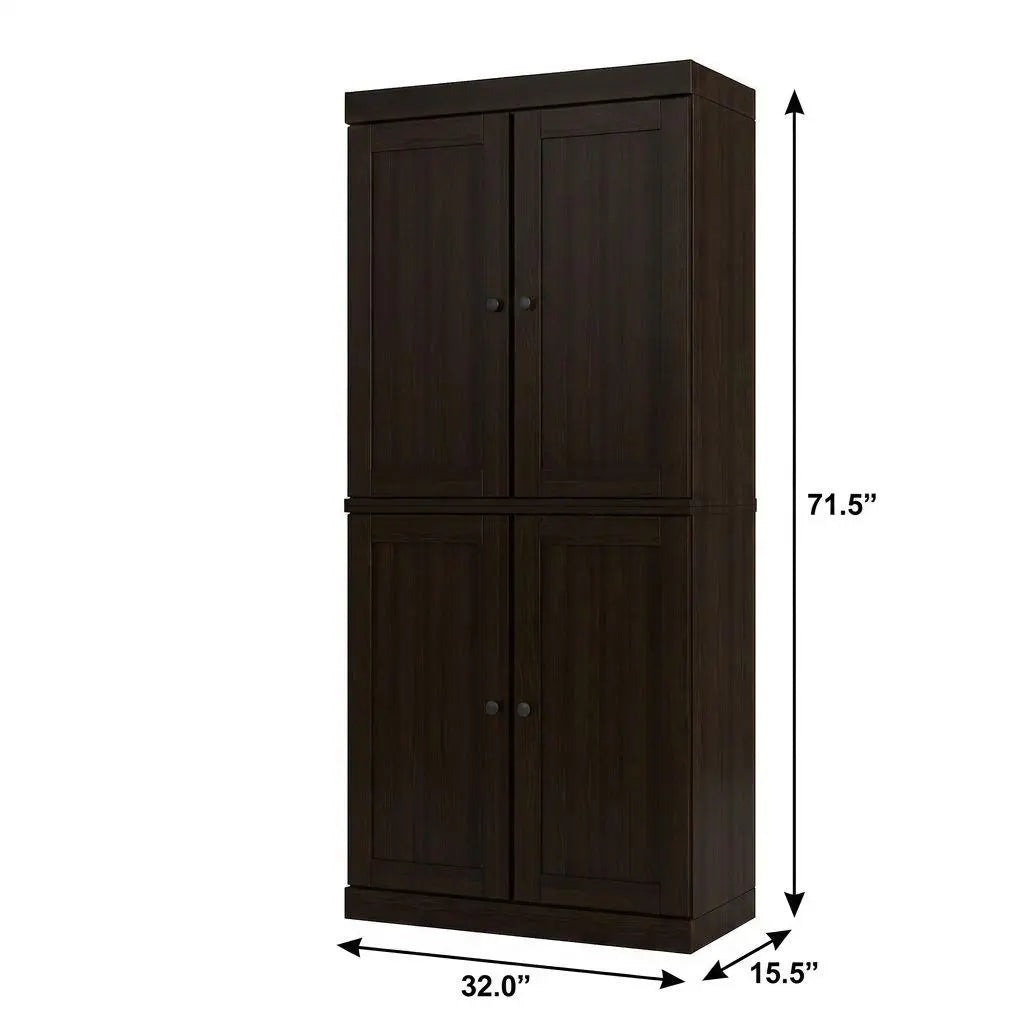 32" Espresso Solid Wood Free Standing Four Door Linen Cabinet Homeroots Organization