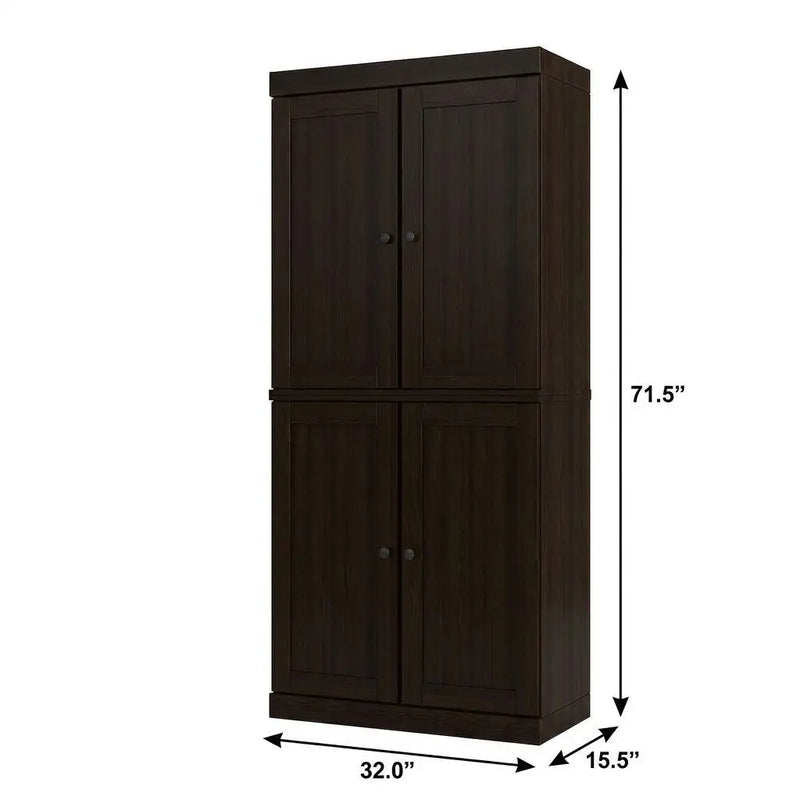 32" Espresso Solid Wood Free Standing Four Door Linen Cabinet Homeroots Organization