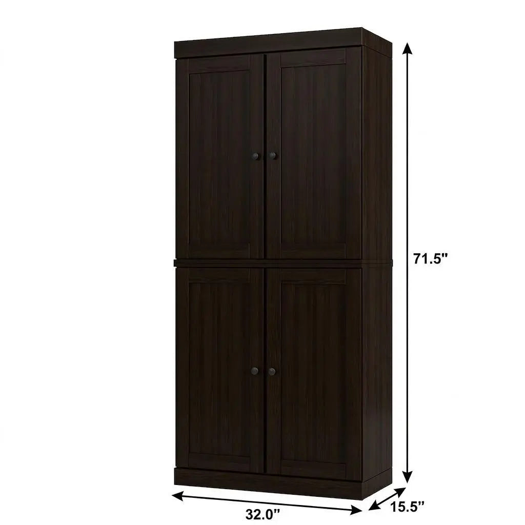 32" Espresso Solid Wood Free Standing Four Door Linen Cabinet Homeroots Organization