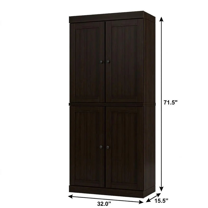 32" Espresso Solid Wood Free Standing Four Door Linen Cabinet Homeroots Organization