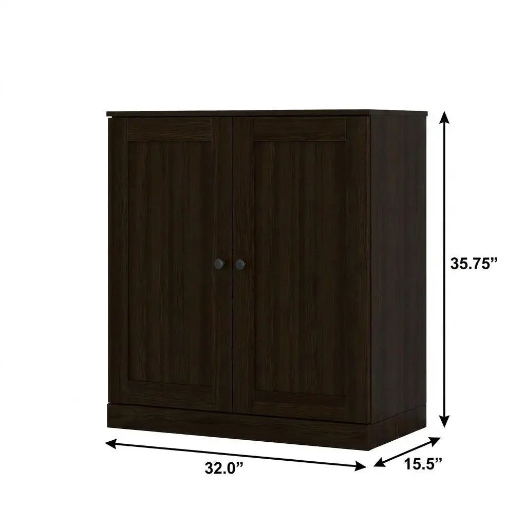 32" Espresso Solid Wood Shaker Style Double Door Linen Cabinet Homeroots Organization