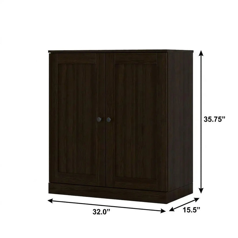 32" Espresso Solid Wood Shaker Style Double Door Linen Cabinet Homeroots Organization