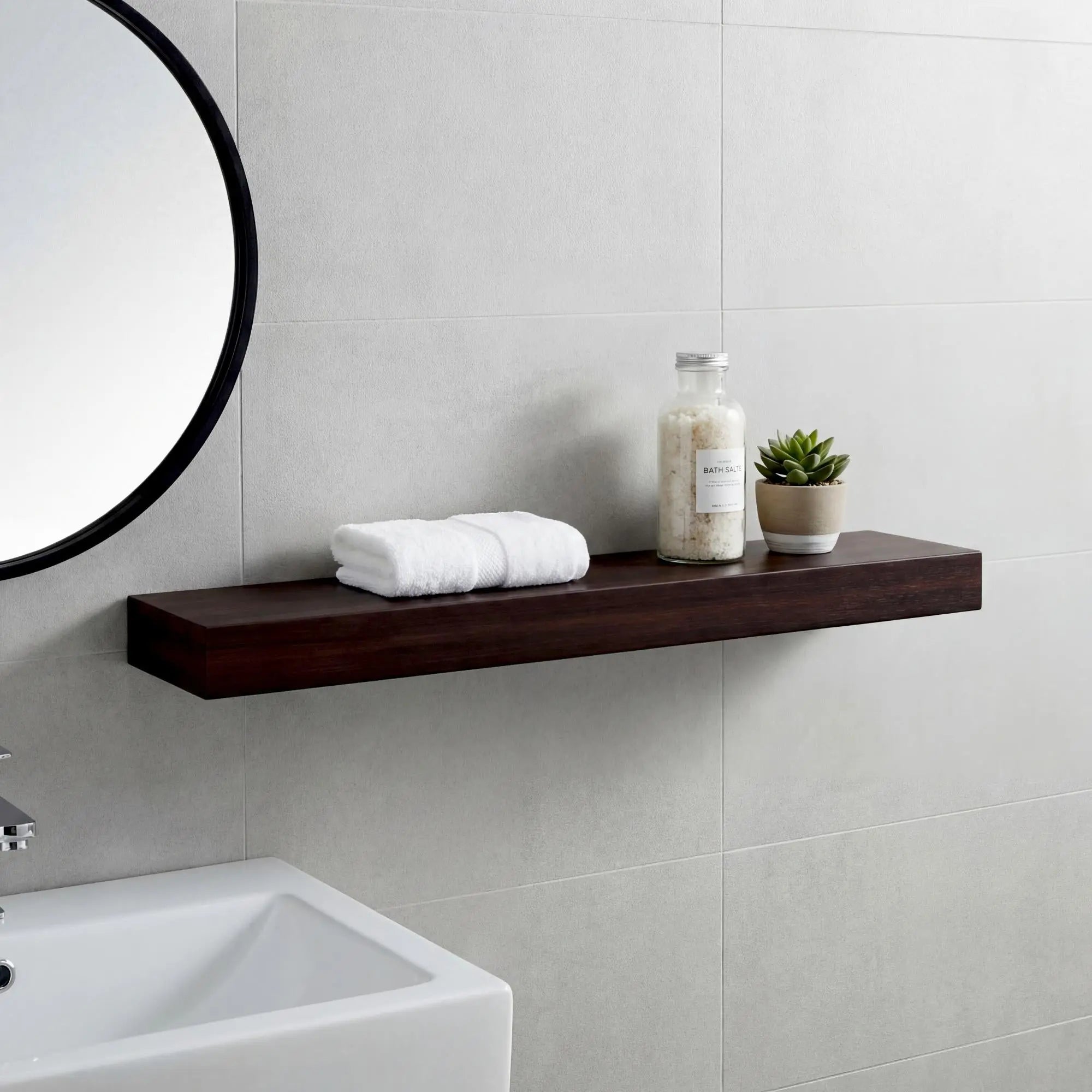 32" Espresso Wood Wall Mounted Floating Shelf Homeroots Organization