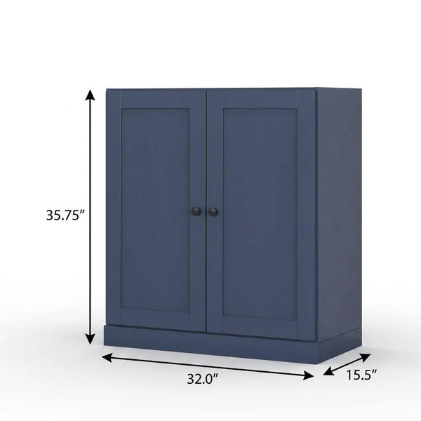 32" French Blue Solid Wood Free Standing Double Door Linen Cabinet Homeroots Organization
