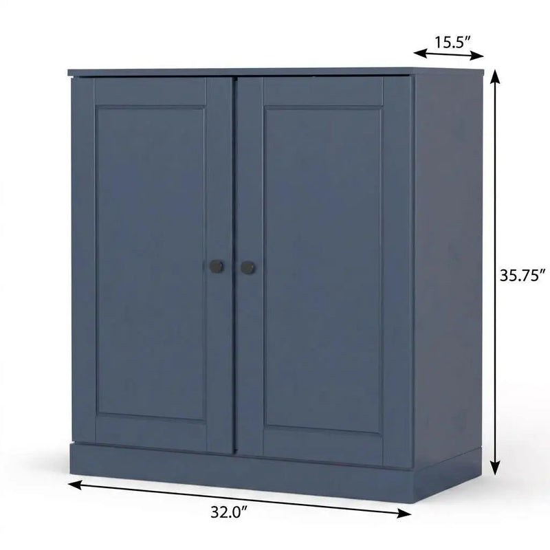 32" French Blue Solid Wood Free Standing Double Door Linen Cabinet Homeroots Organization