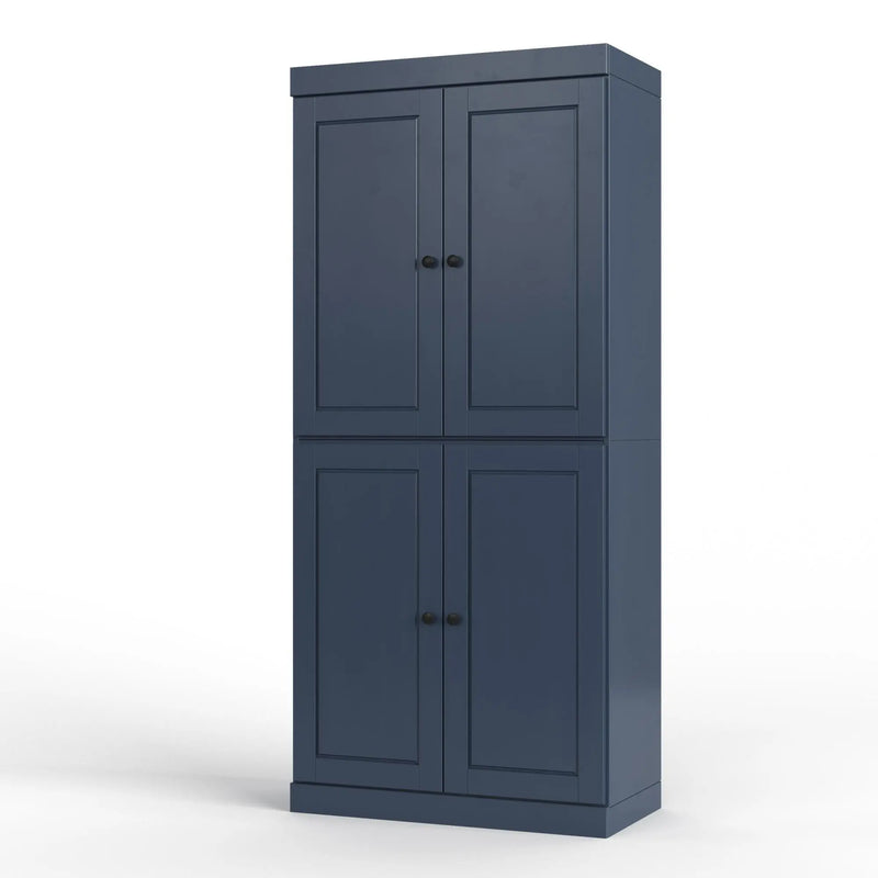 32" French Blue Solid Wood Free Standing Four Door Linen Cabinet Homeroots Organization