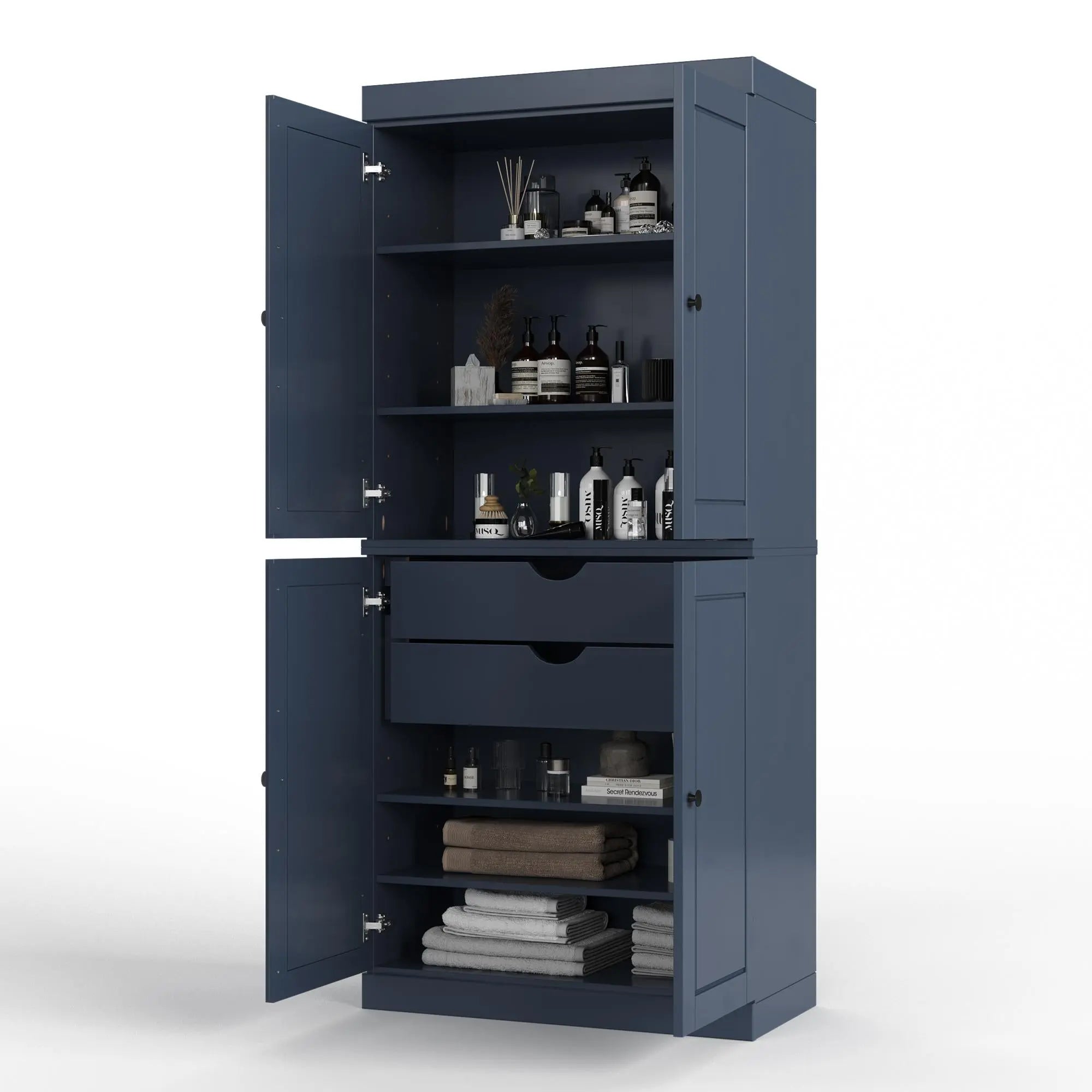 32" French Blue Solid Wood Free Standing Four Door Linen Cabinet Homeroots Organization