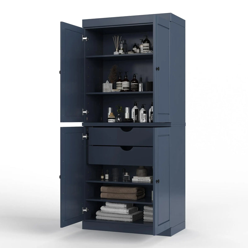 32" French Blue Solid Wood Free Standing Four Door Linen Cabinet Homeroots Organization