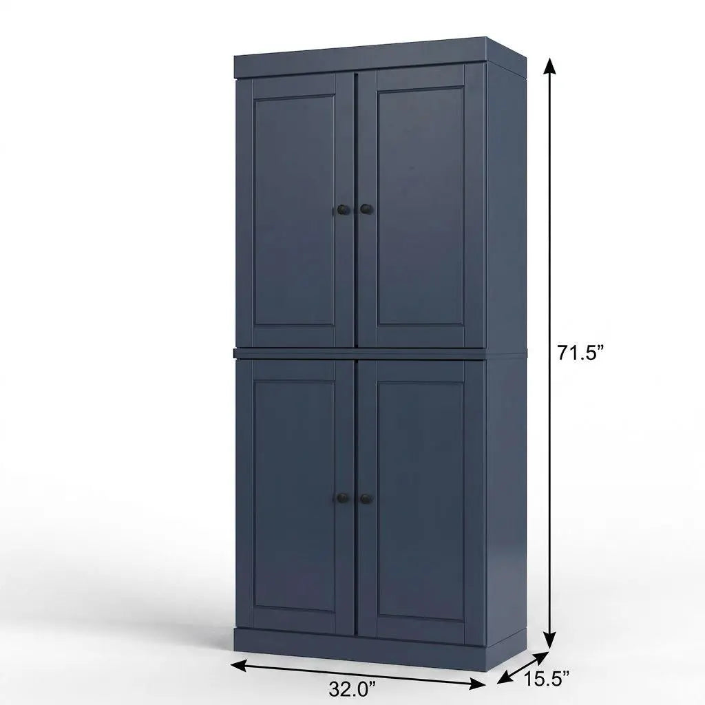 32" French Blue Solid Wood Free Standing Four Door Linen Cabinet Homeroots Organization