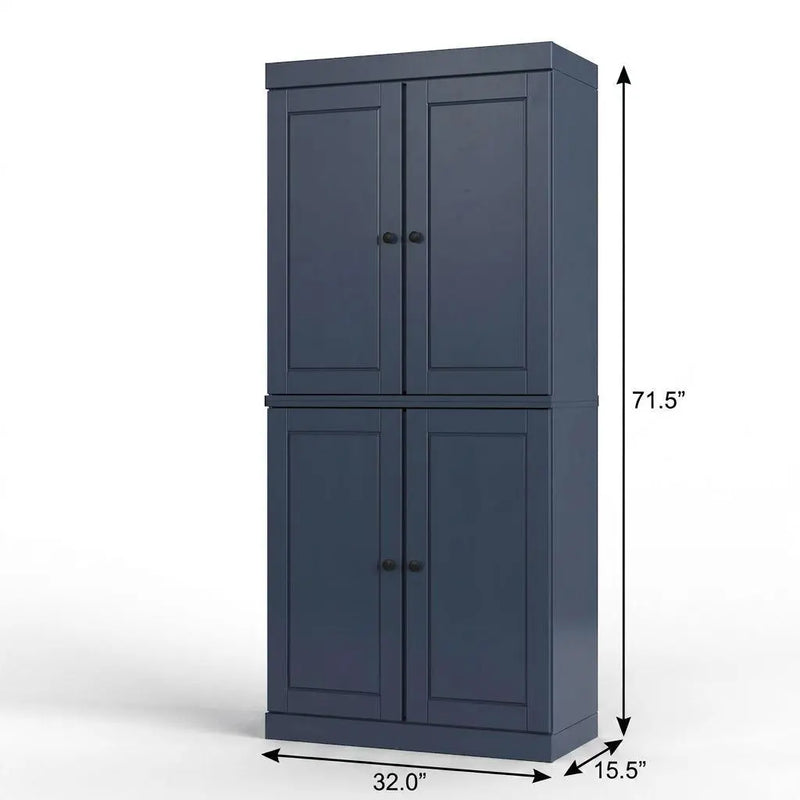 32" French Blue Solid Wood Free Standing Four Door Linen Cabinet Homeroots Organization