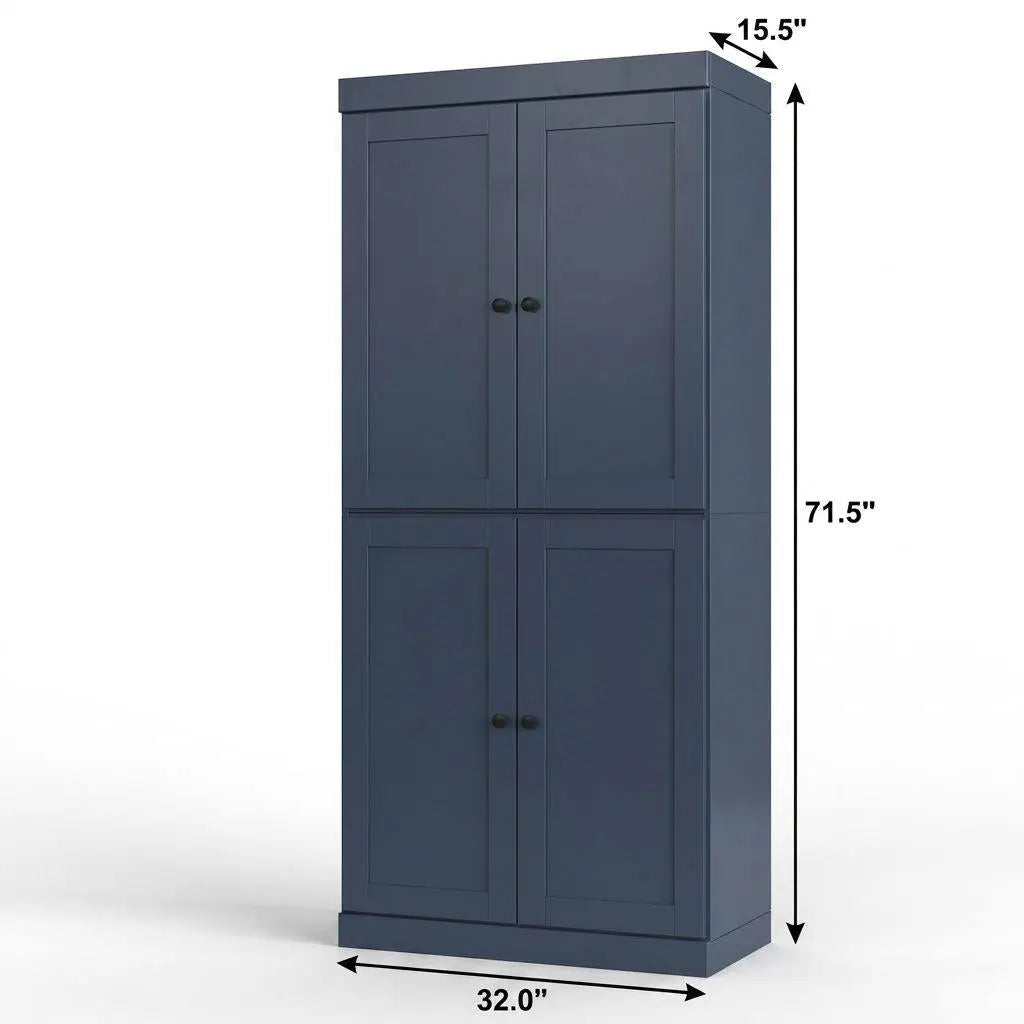 32" French Blue Solid Wood Free Standing Four Door Linen Cabinet Homeroots Organization