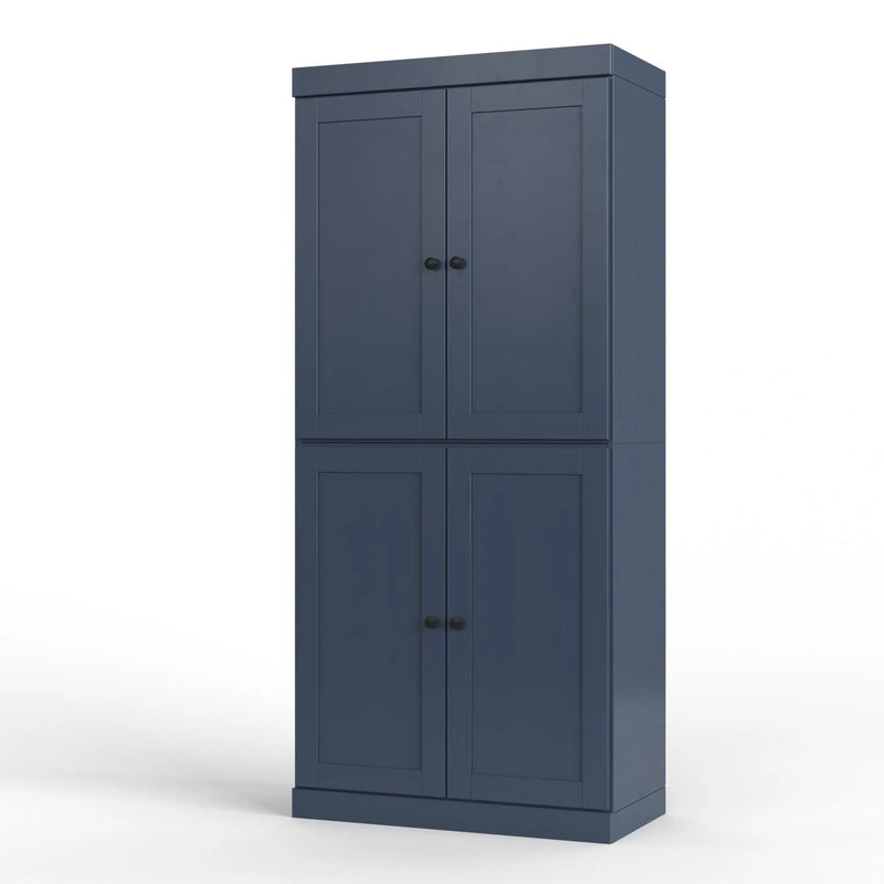 32" French Blue Solid Wood Free Standing Four Door Linen Cabinet Homeroots Organization