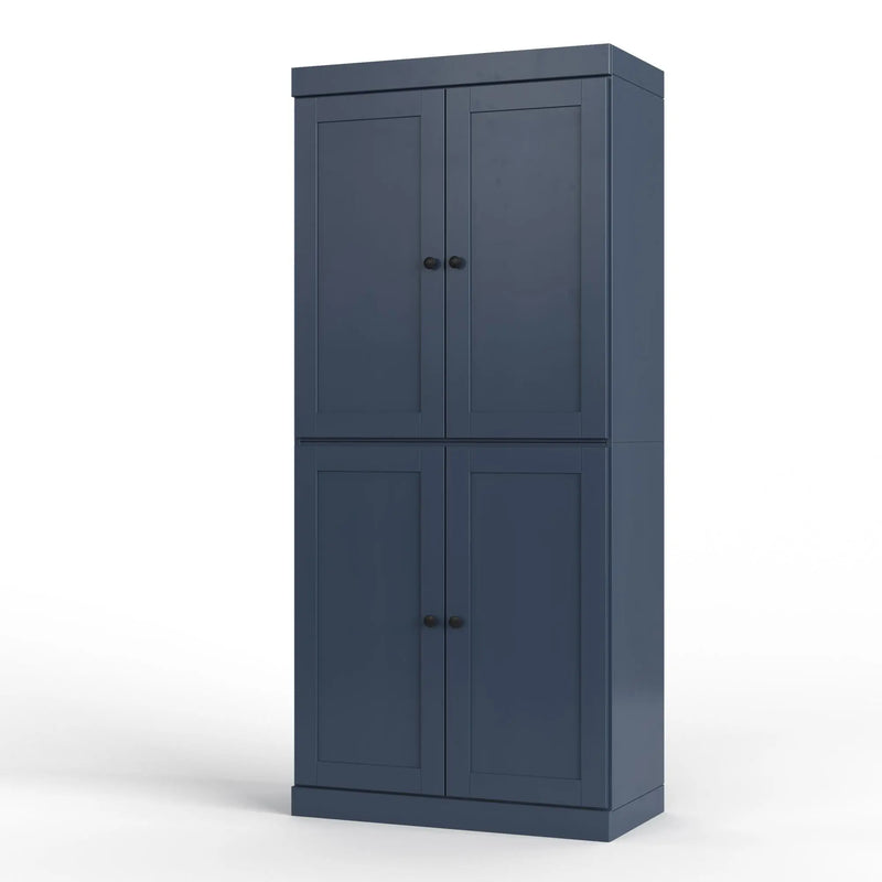 32" French Blue Solid Wood Free Standing Four Door Linen Cabinet Homeroots Organization