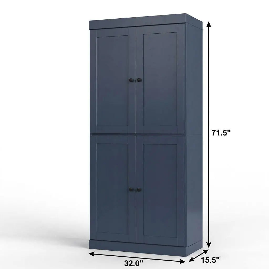 32" French Blue Solid Wood Free Standing Four Door Linen Cabinet Homeroots Organization