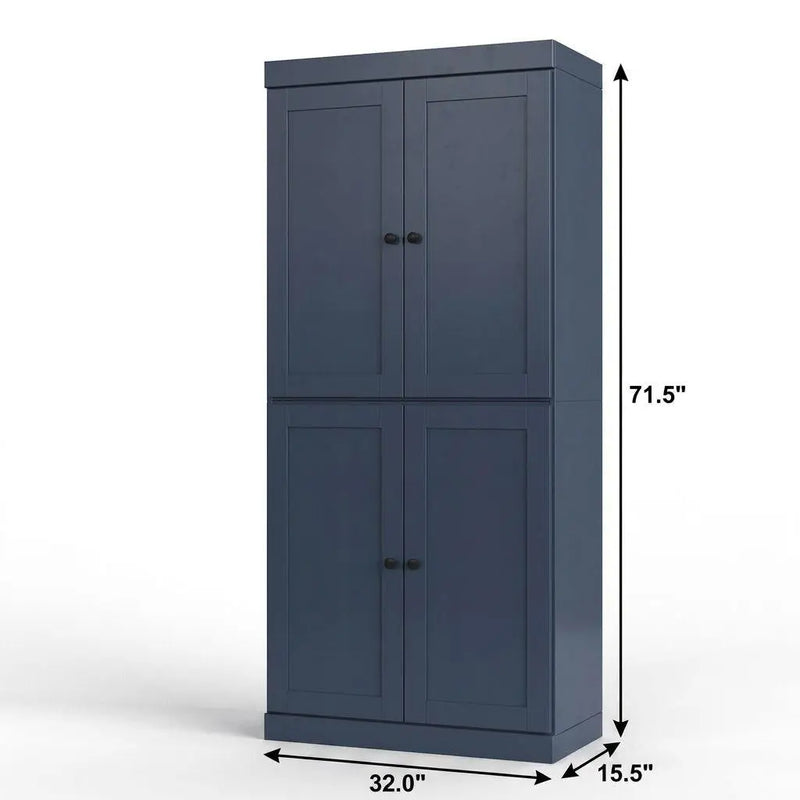 32" French Blue Solid Wood Free Standing Four Door Linen Cabinet Homeroots Organization