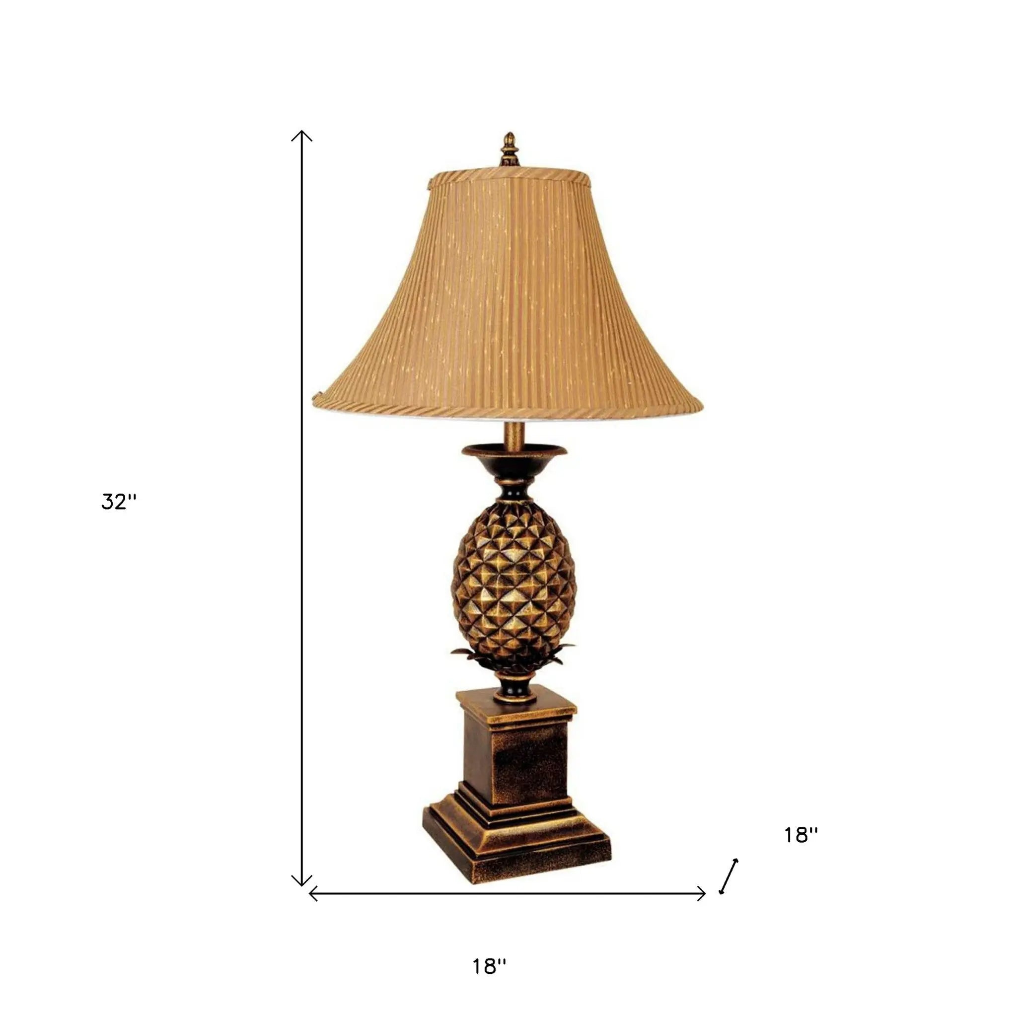 32" Gold Metal Pineapple Table Lamp With Gold Classic Empire Shade Homeroots Lighting