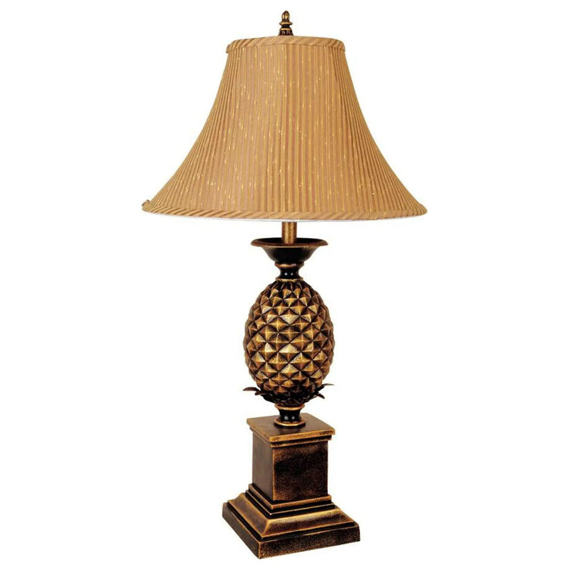 32" Gold Metal Pineapple Table Lamp With Gold Classic Empire Shade Homeroots Lighting