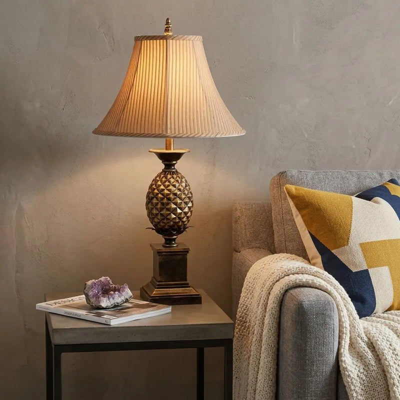 32" Gold Metal Pineapple Table Lamp With Gold Classic Empire Shade Homeroots Lighting