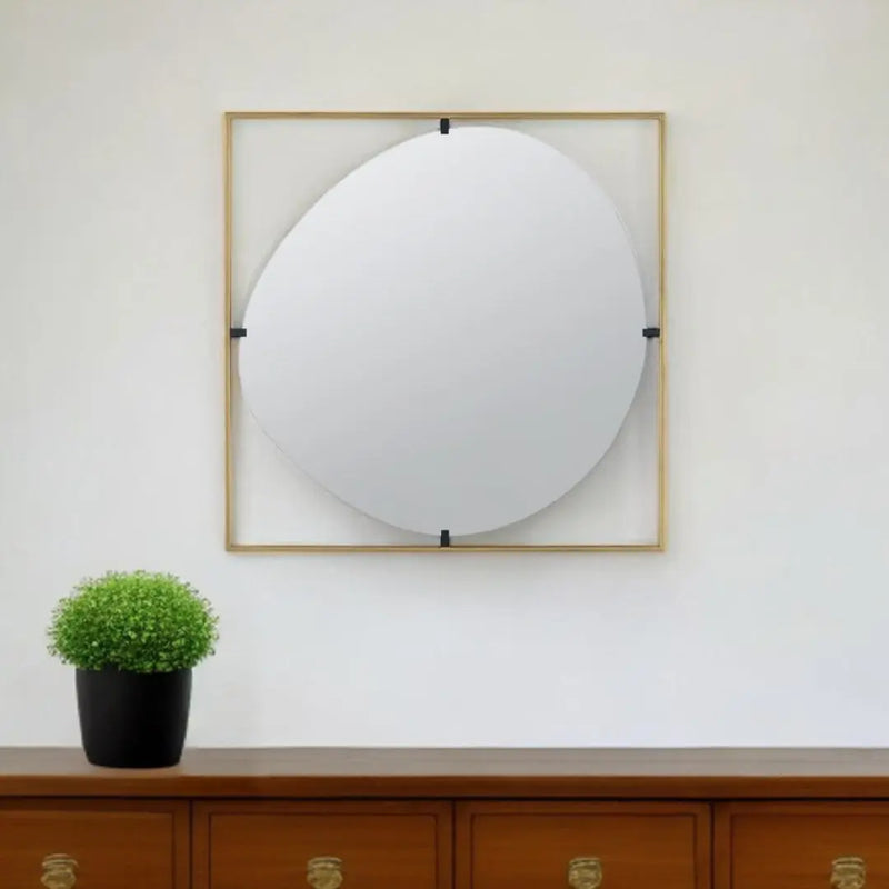 32" Gold Square Iron Framed Accent Mirror Homeroots Bed & Bath