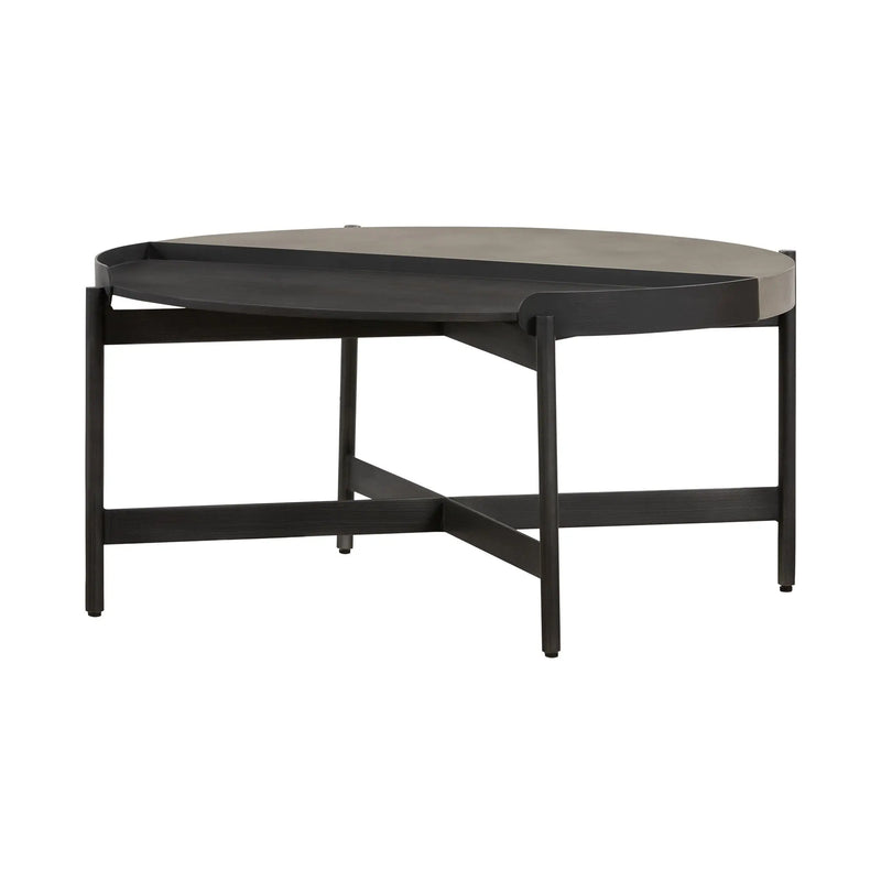 32" Gray And Black Concrete And Metal Round Coffee Table Homeroots Living Room