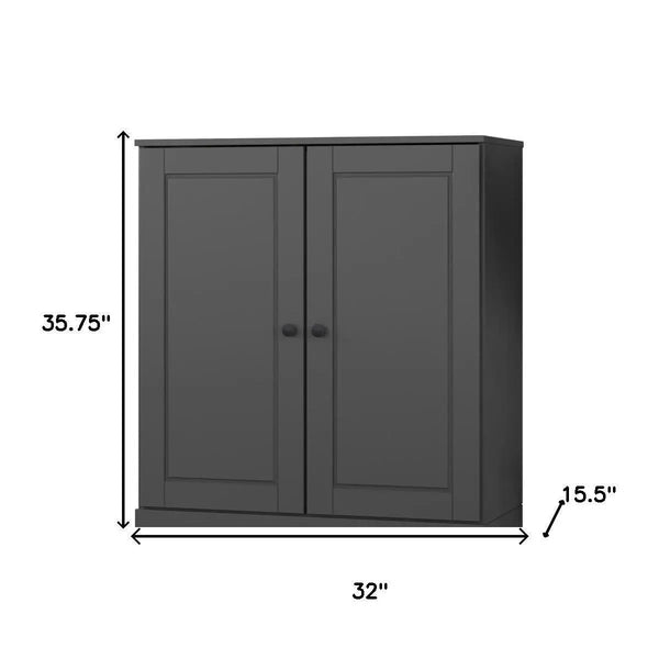 32" Gray Solid Wood Accent Cabinet With Two Doors Homeroots Kitchen & Dining